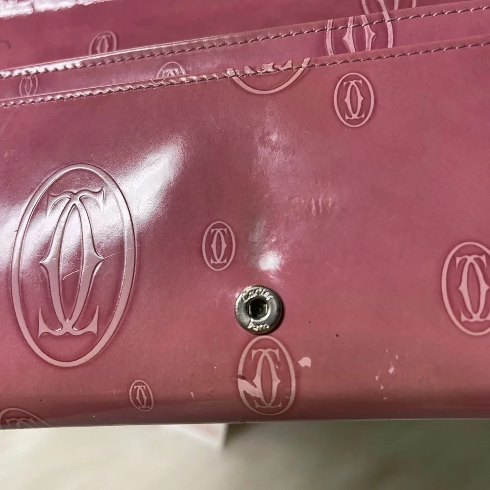 CARTIER MUST DE CARTIER HAPPY BIRTHDAY PINK PATENT LEATHER WALLET AUTHENTIC